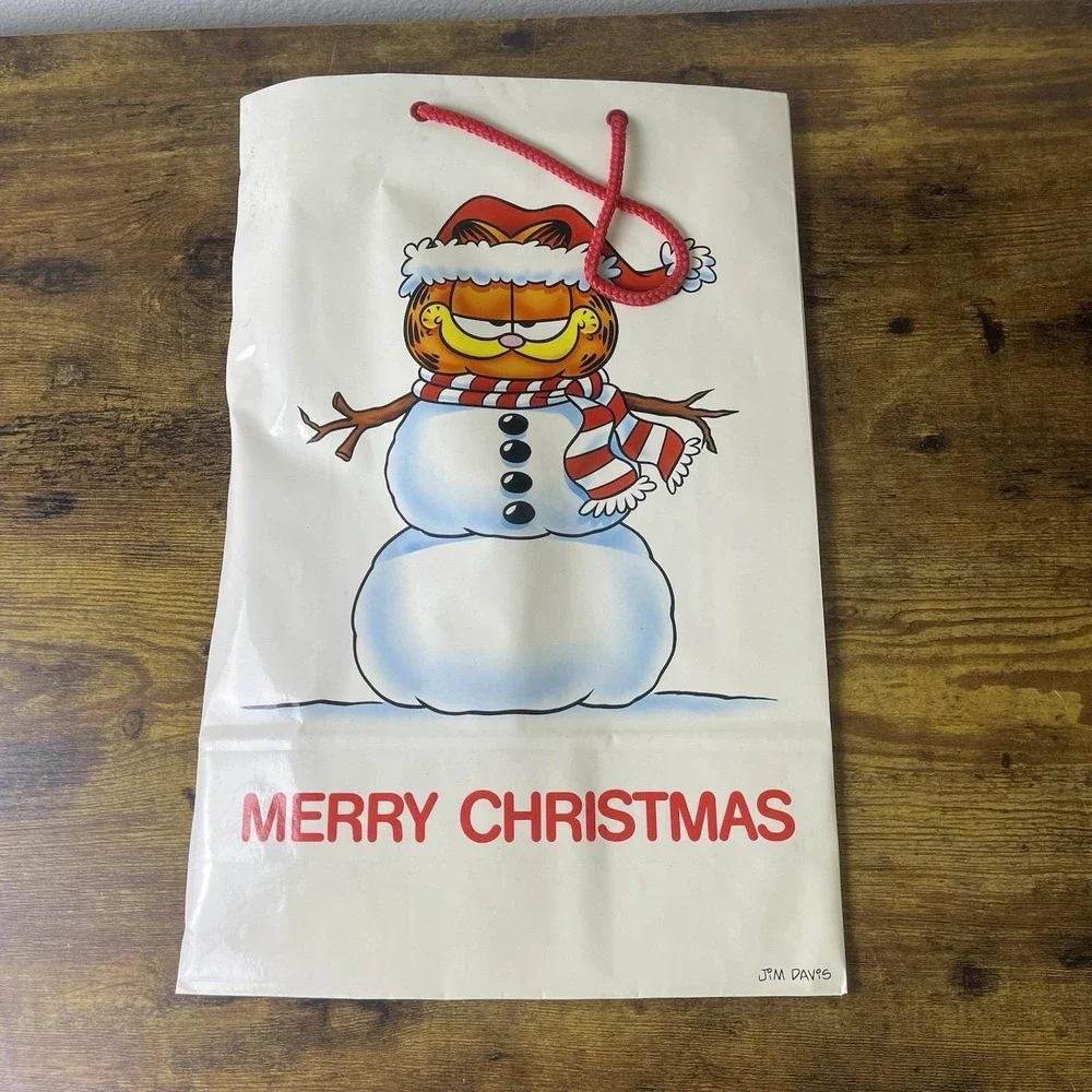 Vtg Garfield Snowman Christmas Gift Bag Lindley 11.5
